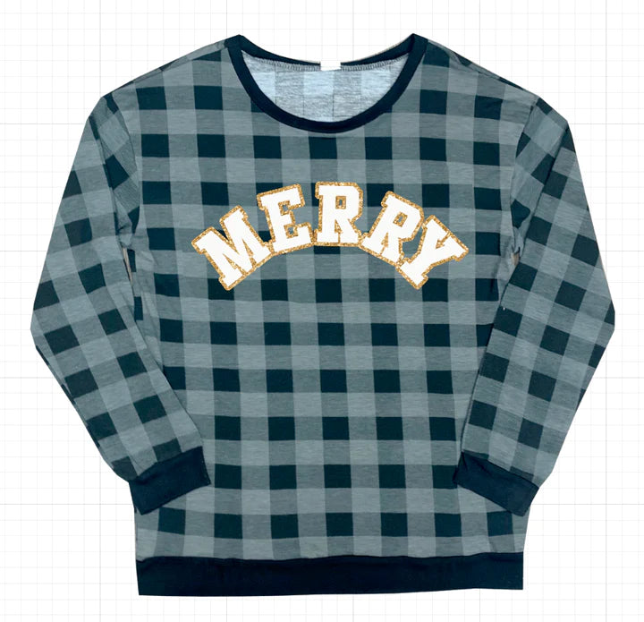 Womens Merry On Plaid With Me Long Sleeves T-Shirt, Grey