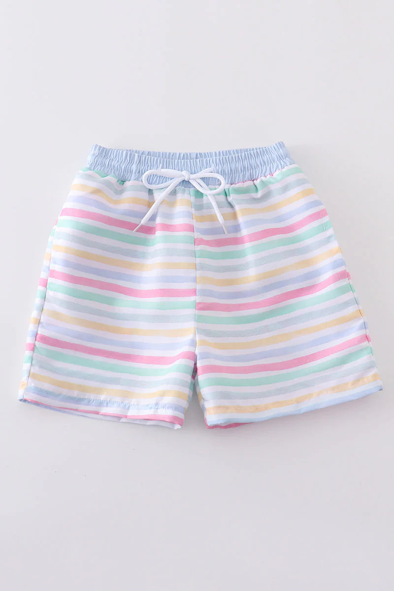 Boys Multicolored Stripe Swim Trunks