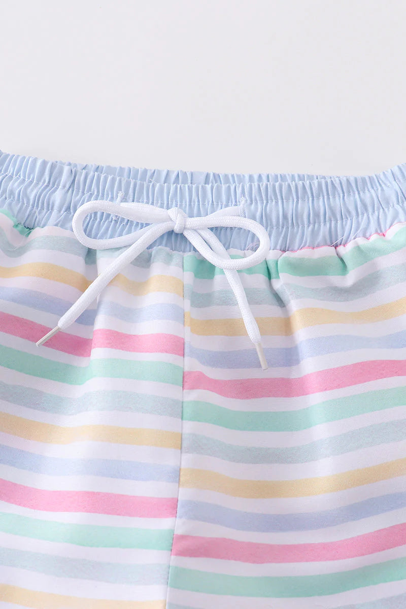 Boys Multicolored Stripe Swim Trunks