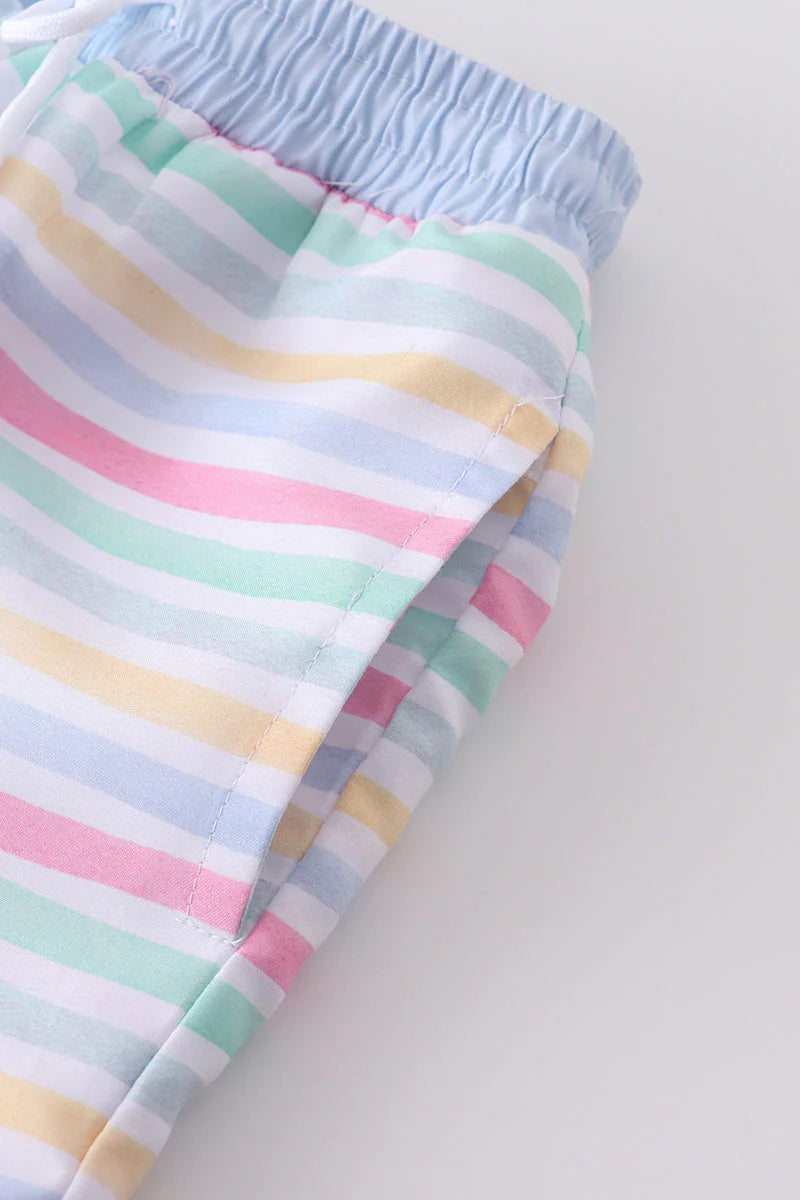 Boys Multicolored Stripe Swim Trunks