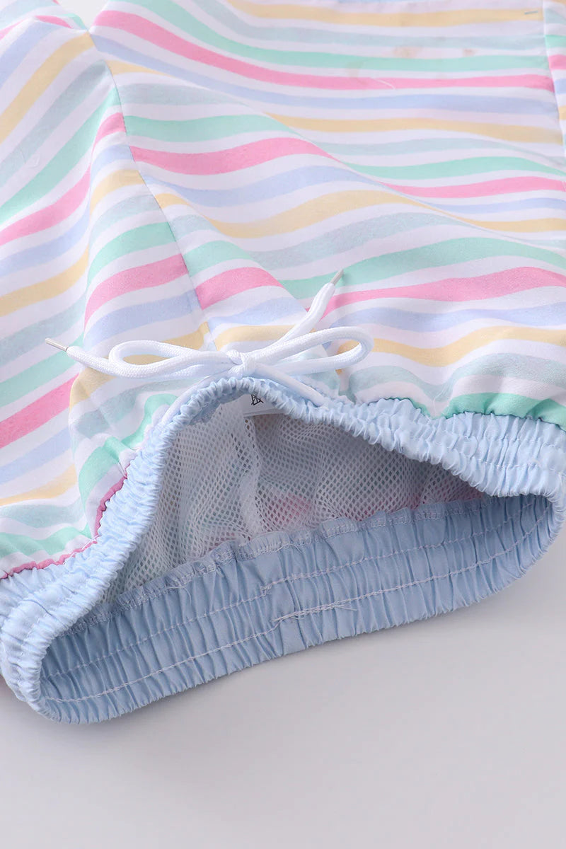 Boys Multicolored Stripe Swim Trunks
