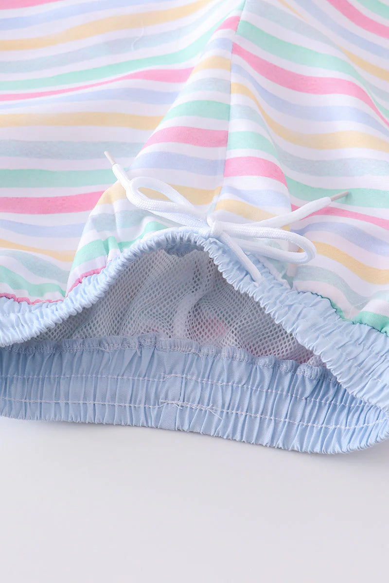 Boys Multicolored Stripe Swim Trunks