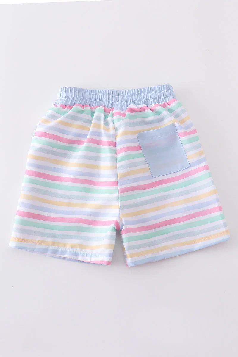Boys Multicolored Stripe Swim Trunks