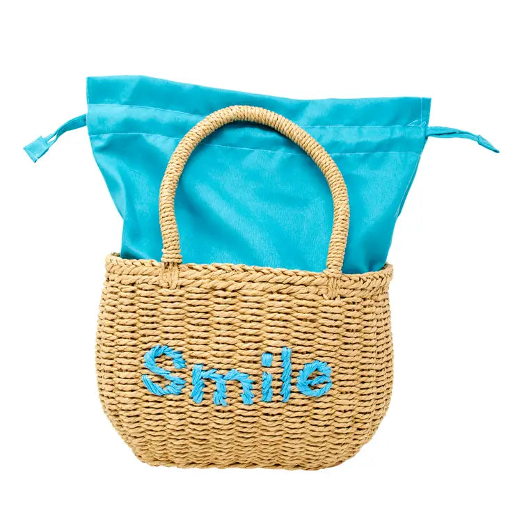 Wicker Basket "Smile" Bag Blue