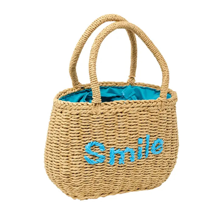 Wicker Basket "Smile" Bag Blue