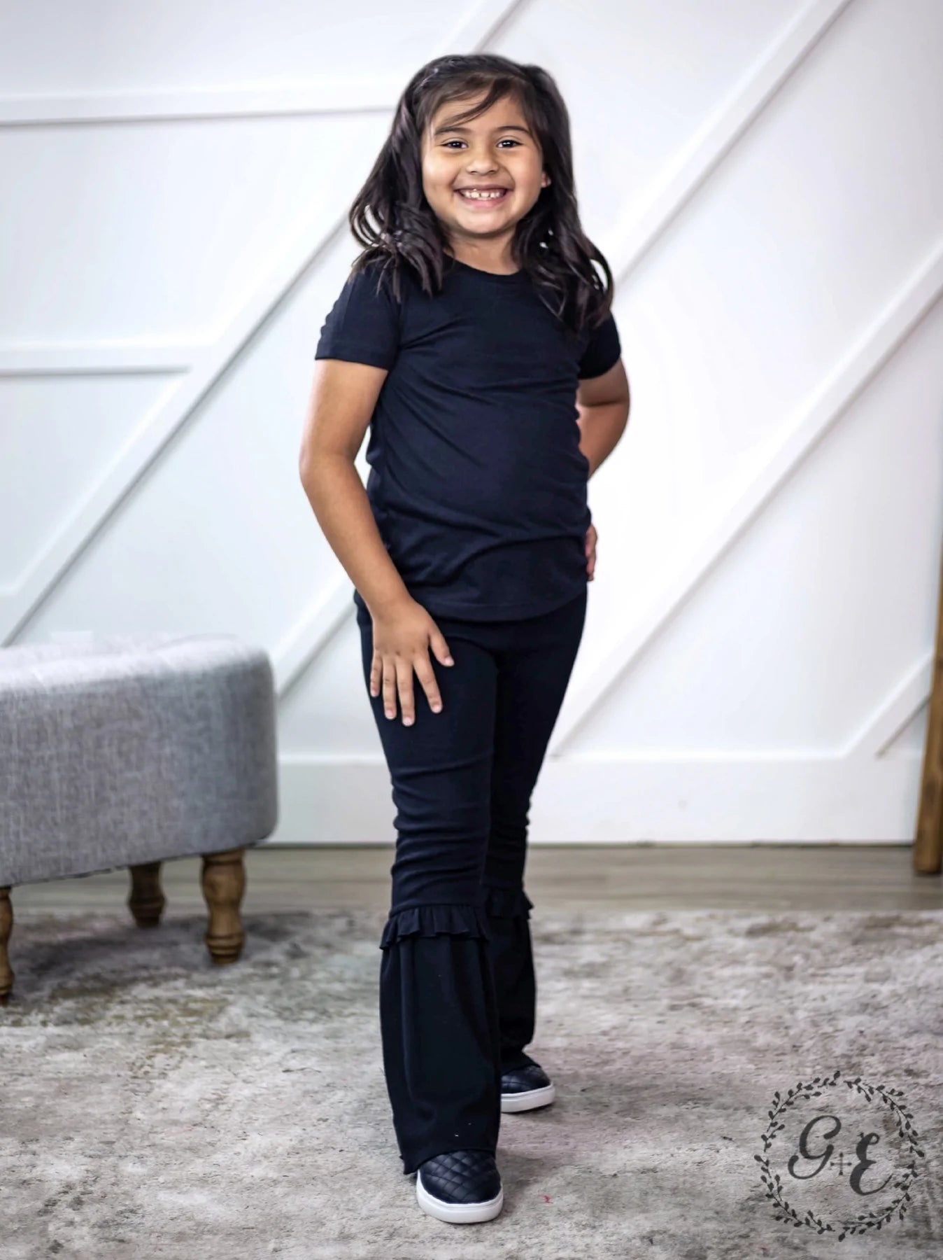 Girls Ruffle My Feathers Flare Pants with Ruffle, Black