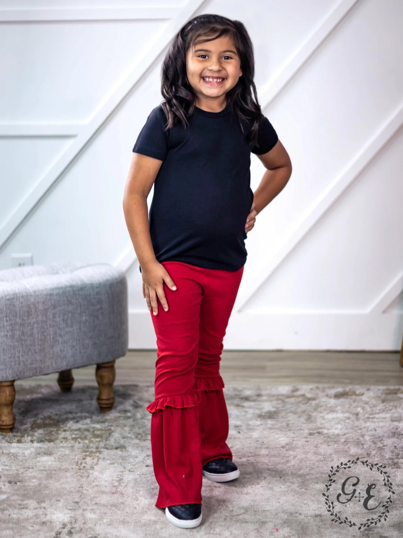 Girls Ruffle My Feathers Flare Pants with Ruffle, Red