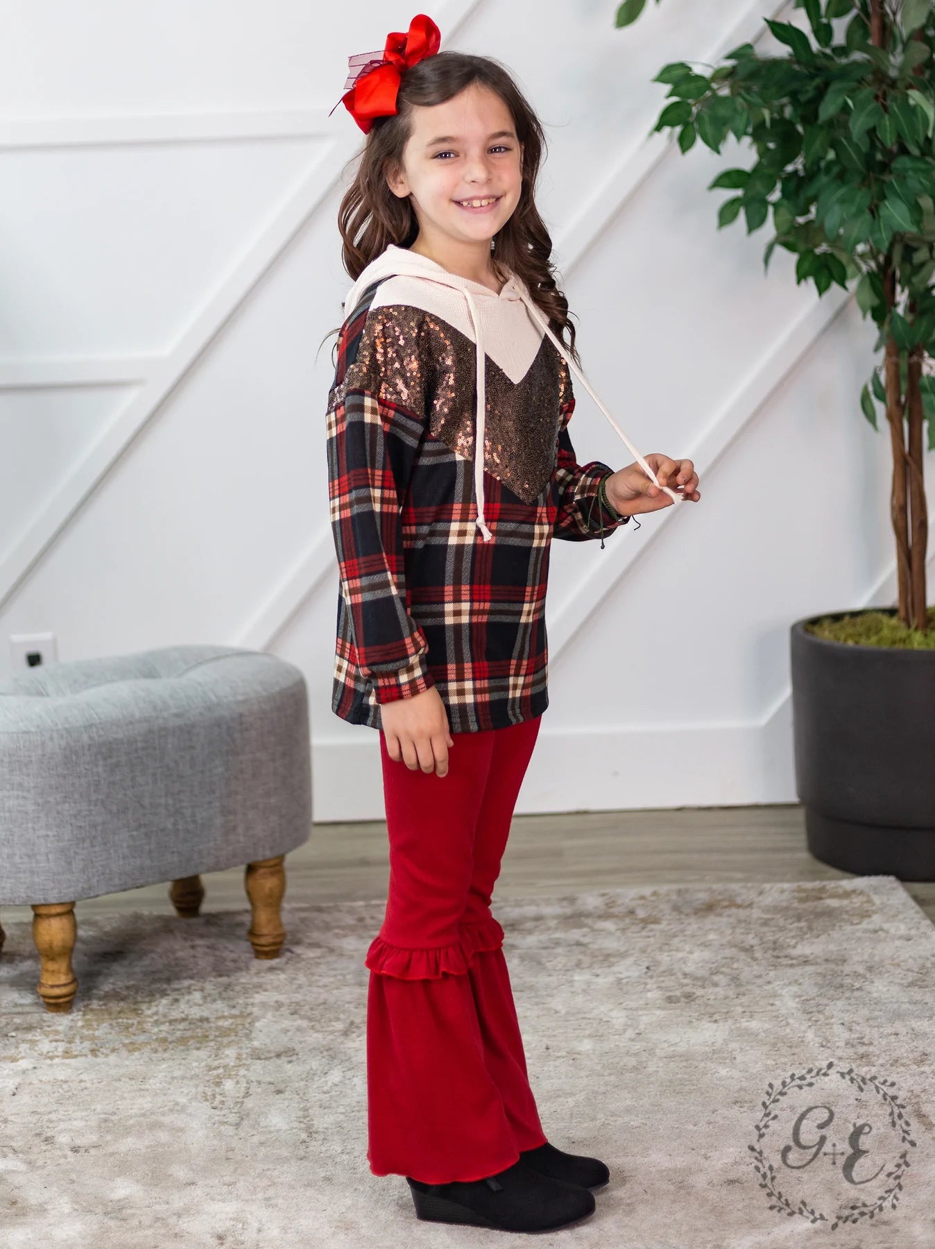 Girls Ruffle My Feathers Flare Pants with Ruffle, Red