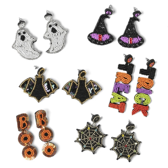 Halloween Witch Please Beaded Statement Earrings - Ghosts