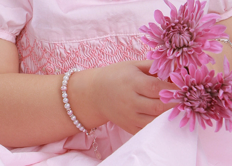 Girls Sterling Silver Pearl Baby Bracelet - Addie