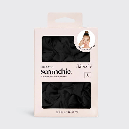 Satin Sleep Scrunchies 5pc - Black