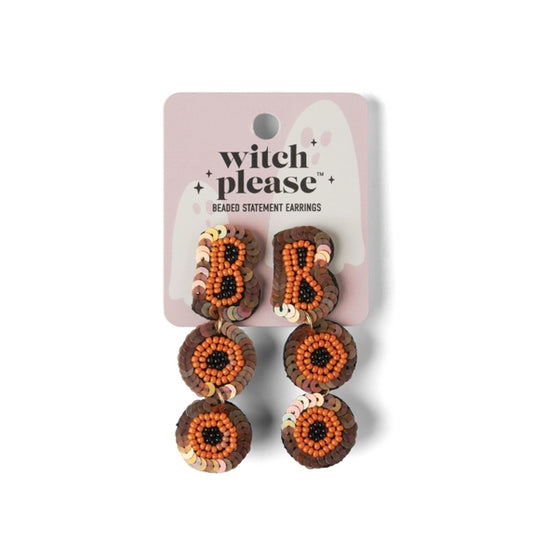 Halloween Witch Please Beaded Statement Earrings - Boo