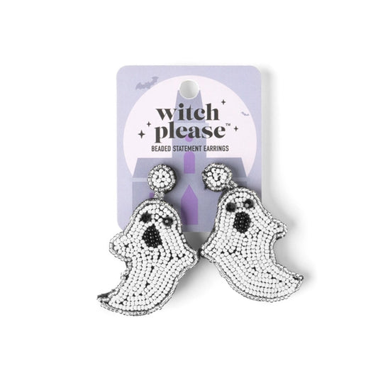 Halloween Witch Please Beaded Statement Earrings - Ghosts