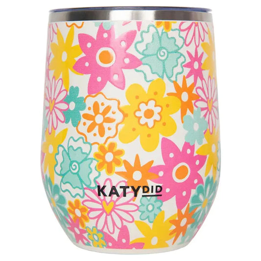 Katydid White Spring Flowers Wine Tumbler Cup