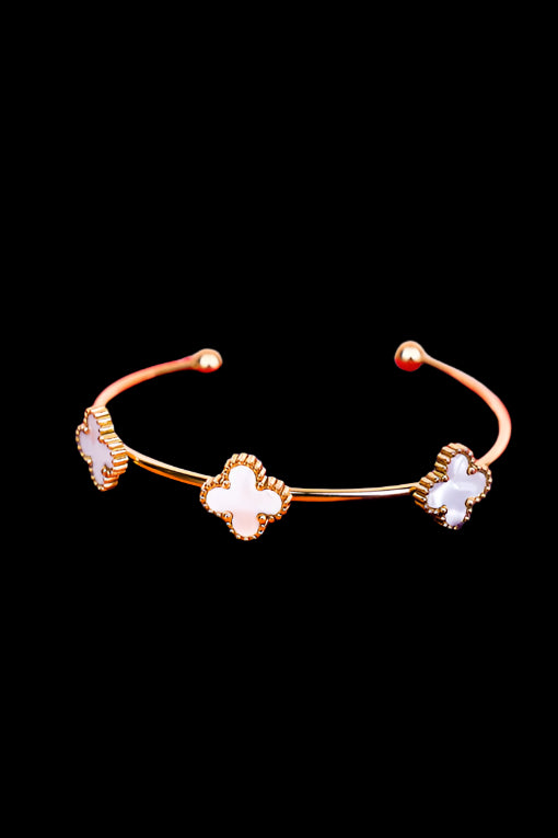 White Quatrefoil Goldtone Cuff Bracelet