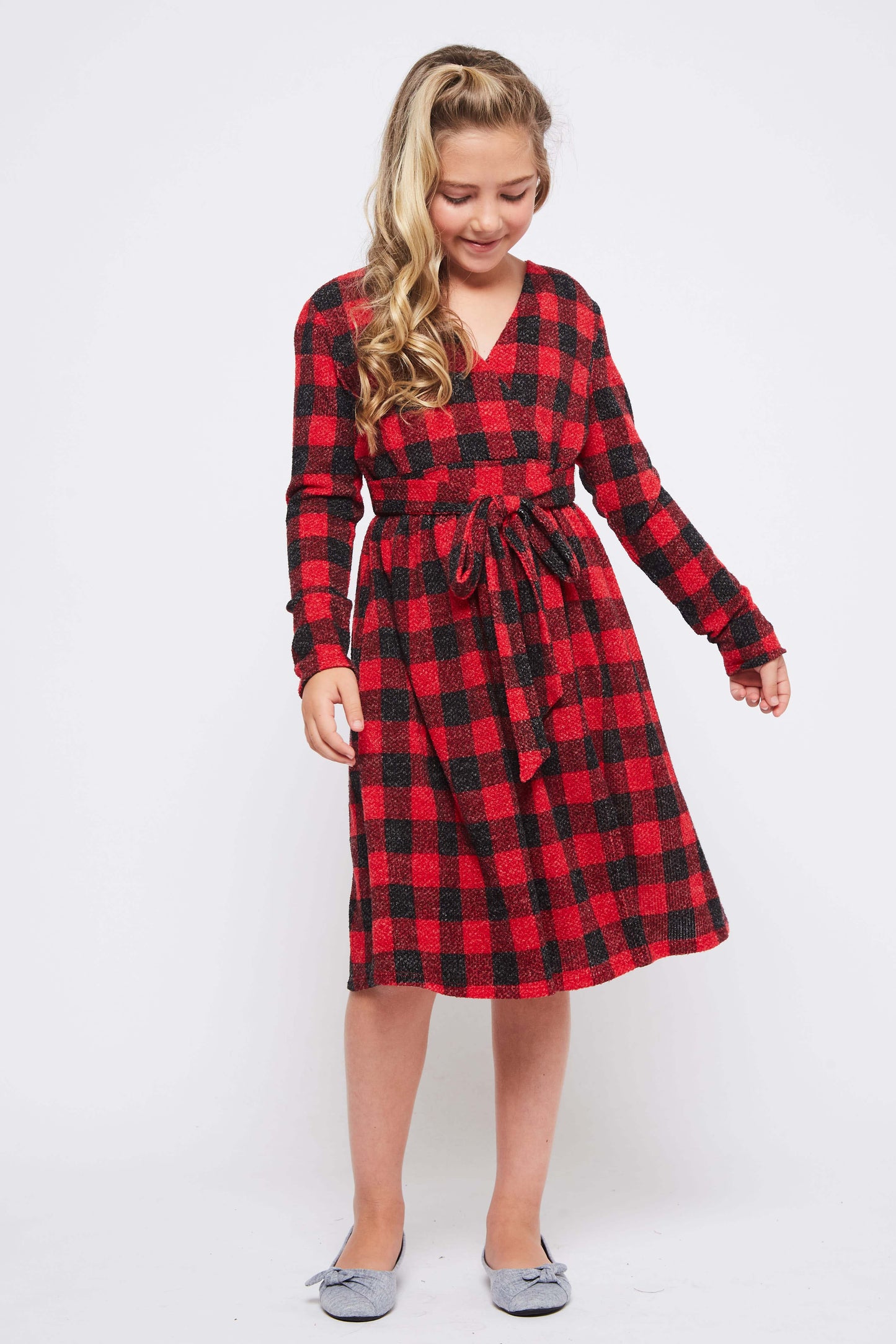 Girls GTOG Red Black Buffalo Plaid Mini Dress