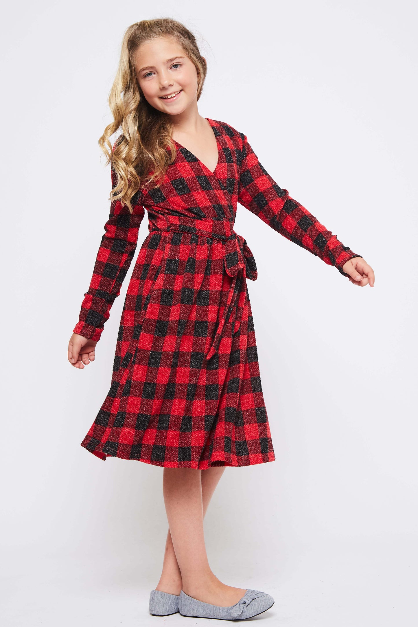 Girls GTOG Red Black Buffalo Plaid Mini Dress