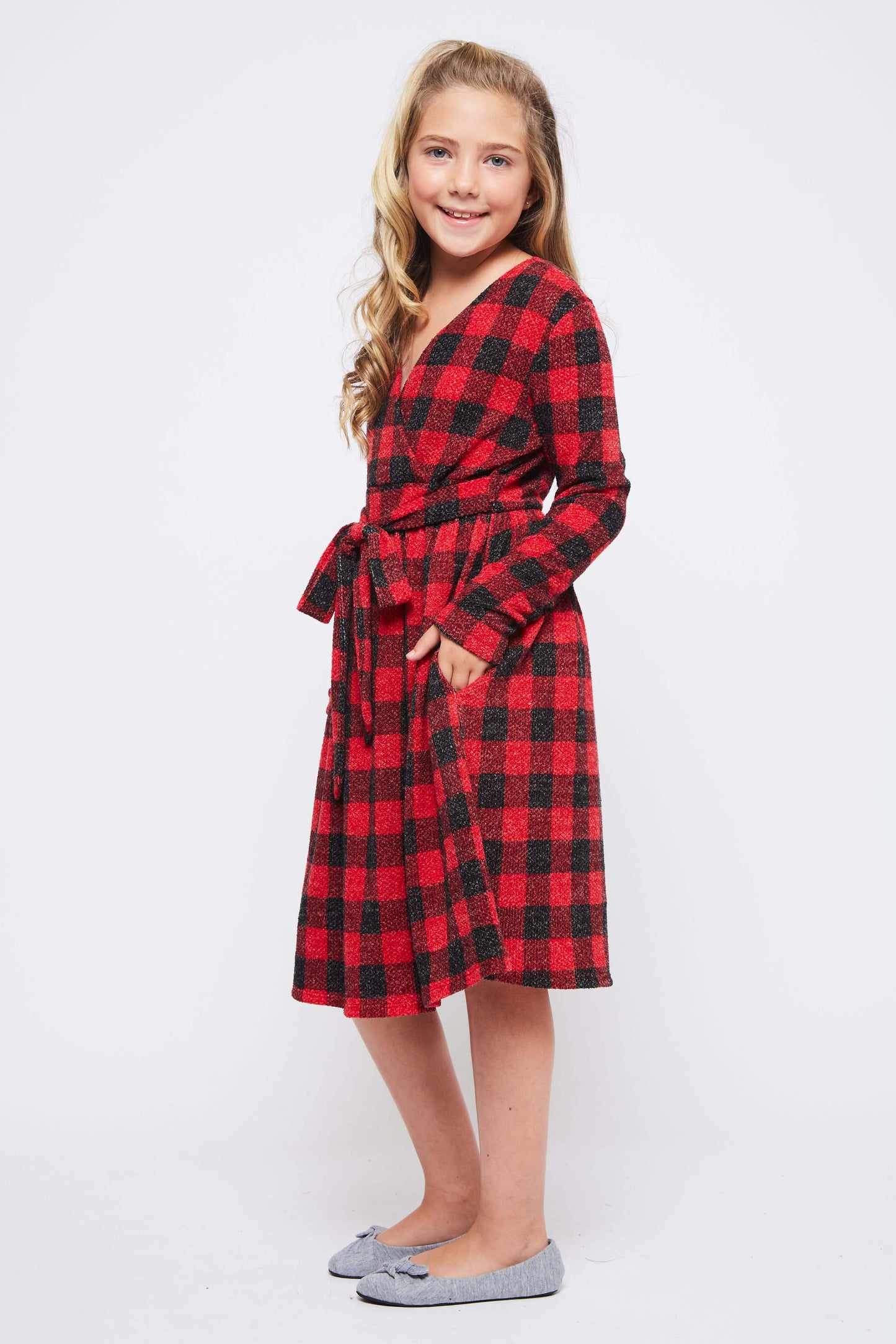 Girls GTOG Red Black Buffalo Plaid Mini Dress