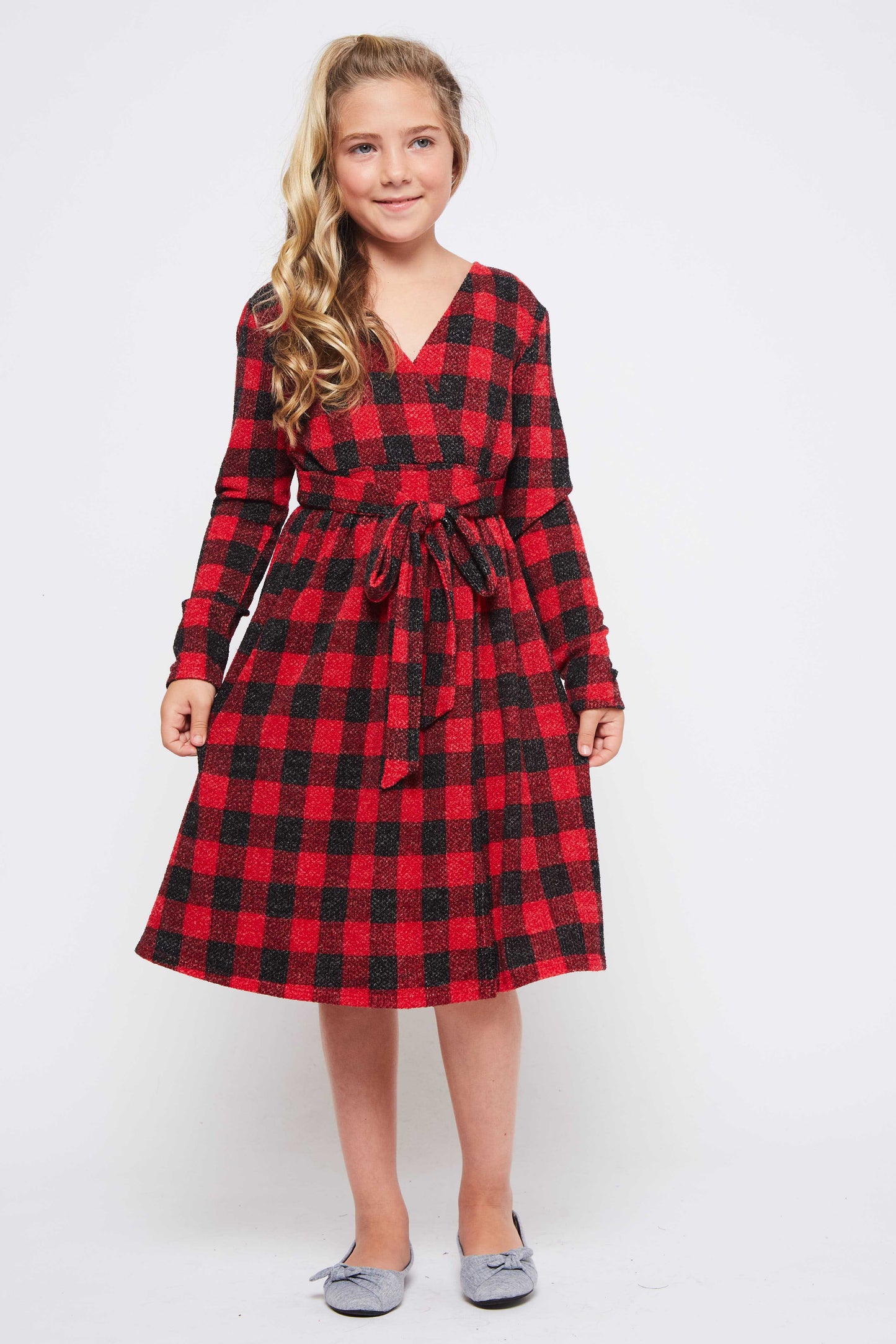 Girls GTOG Red Black Buffalo Plaid Mini Dress