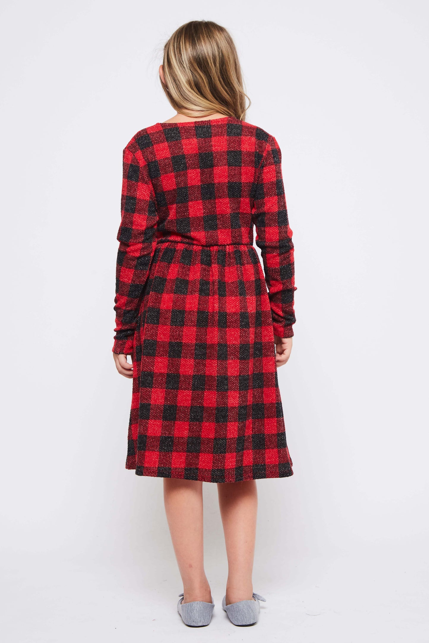 Girls GTOG Red Black Buffalo Plaid Mini Dress