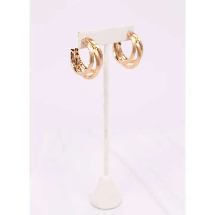 Caroline Hill Dawn Triple Row Hoop Earring Matte Gold