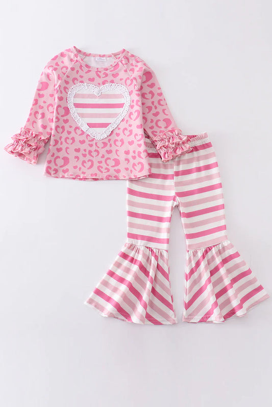 Girls Pink Valentine's Day Stripe Heart Applique Set