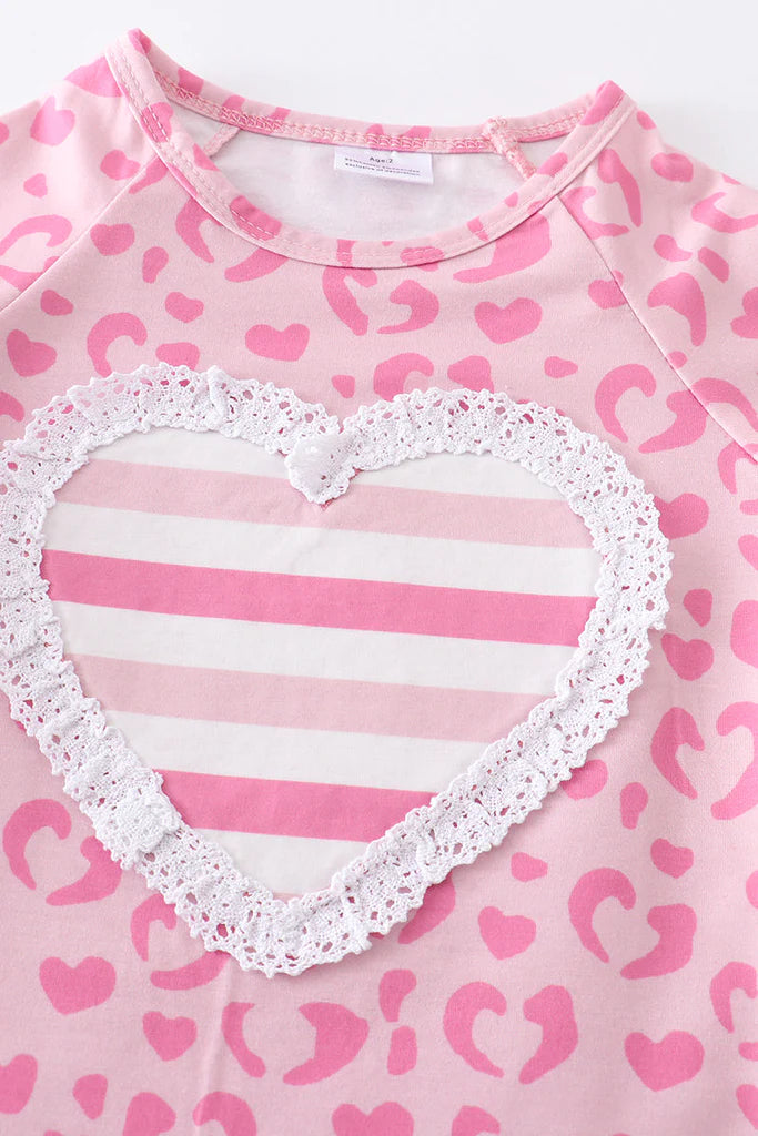 Girls Pink Valentine's Day Stripe Heart Applique Set