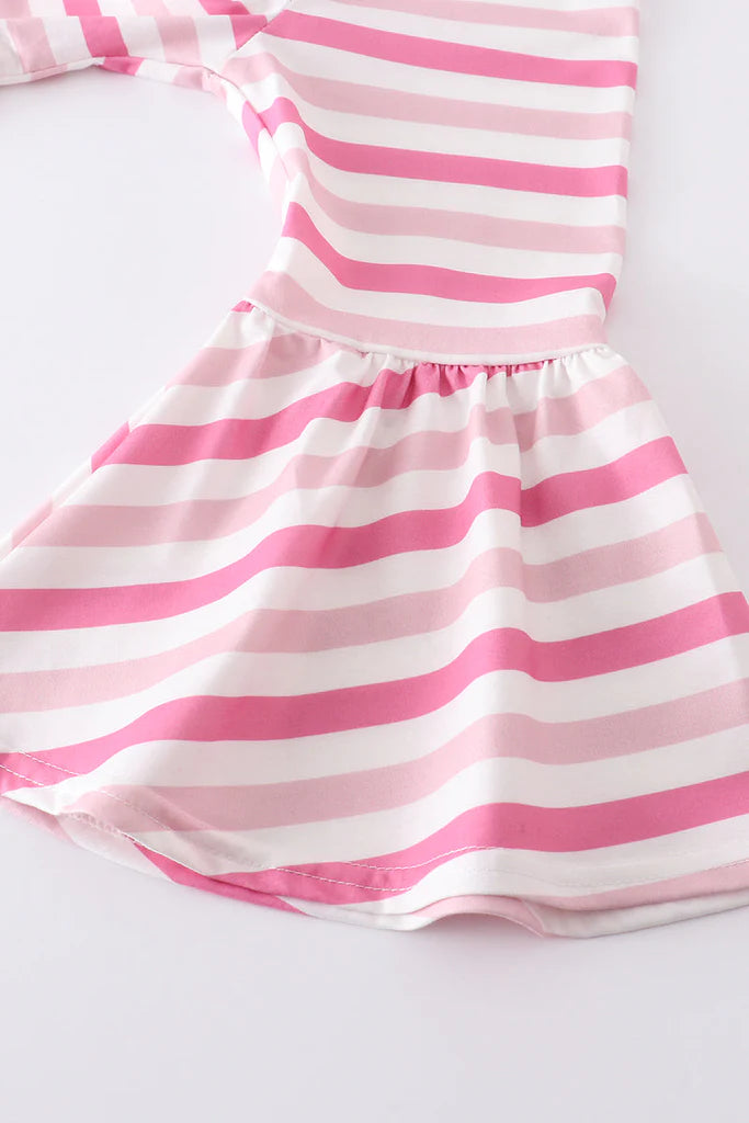 Girls Pink Valentine's Day Stripe Heart Applique Set