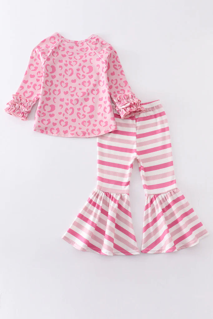 Girls Pink Valentine's Day Stripe Heart Applique Set