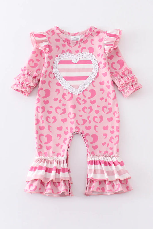 Girls Pink Valentine's Day Heart Applique Romper