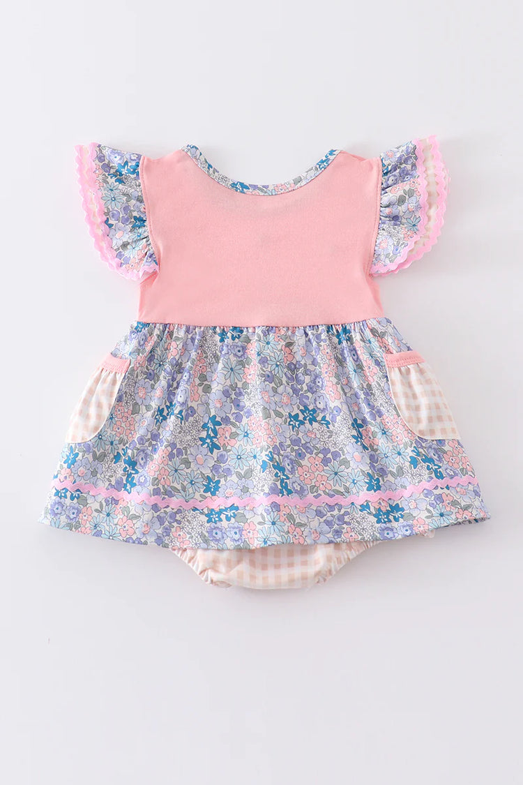 Girls Pink Floral Print Ruffle Bubble