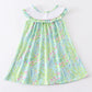 Girls Lily Print Turtle Embroidery Dress