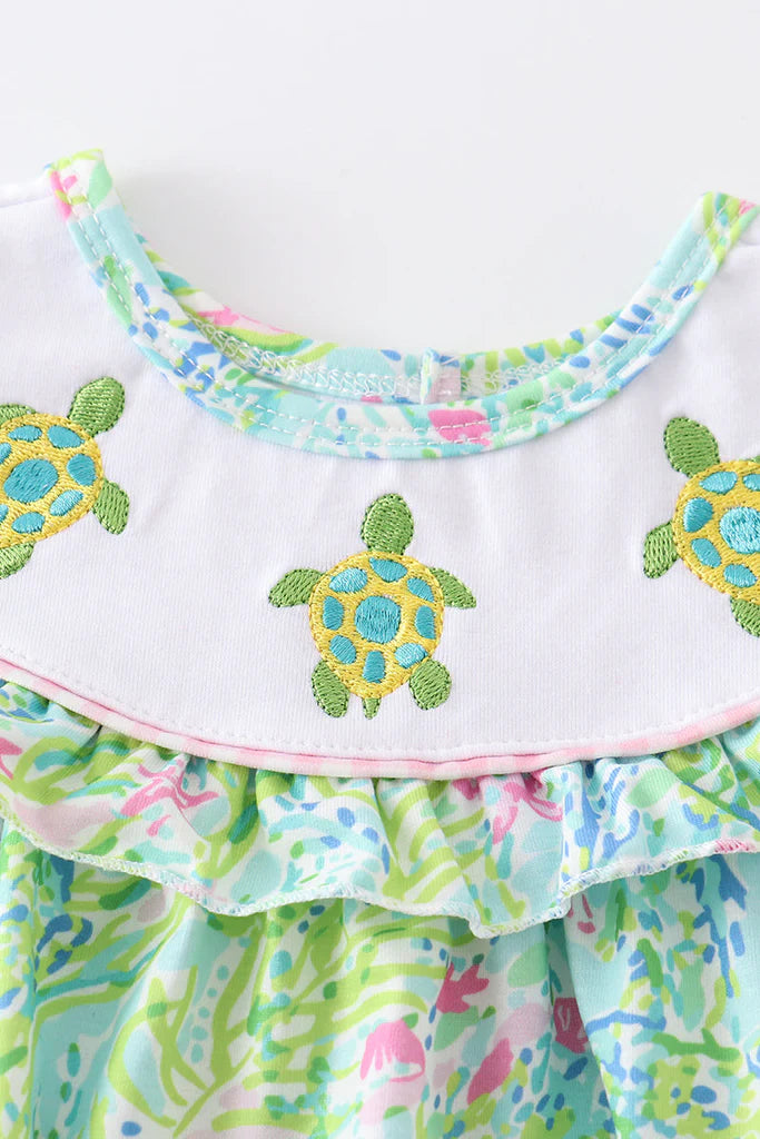 Girls Lily Print Turtle Embroidery Bubble