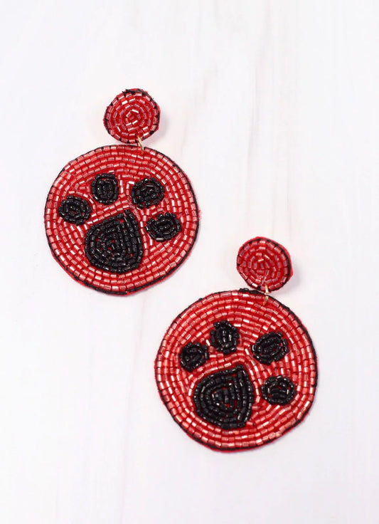 Paw Pride Beaded Earrings RED BLACK