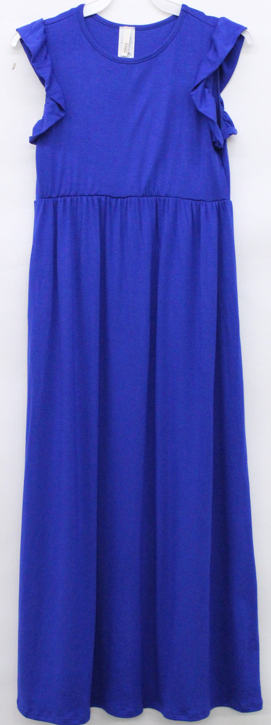 Girls GTOG Royal Blue Solid Ruffle Maxi Dress