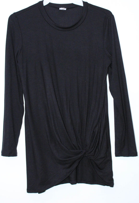 Girls GTOG Black Solid Knotted Sweater Tunic Top