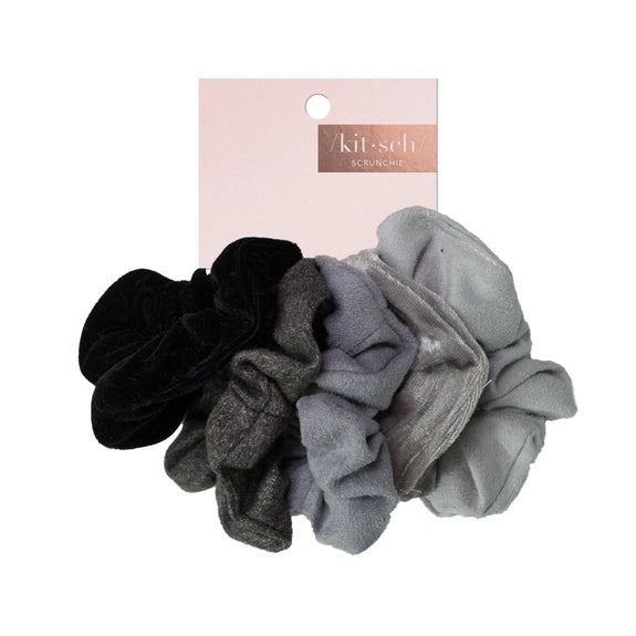 Velvet Scrunchies - Black and Gray