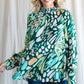 Womens Jodifl Hunter Green Multicolor Frill Mock Button-Up Cuffs Top