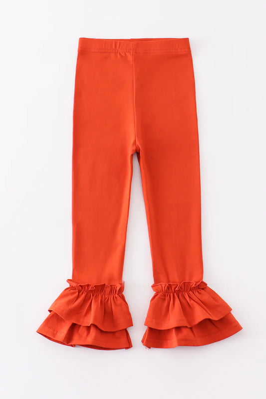 Girls Orange Ruffle Double Layered Pants