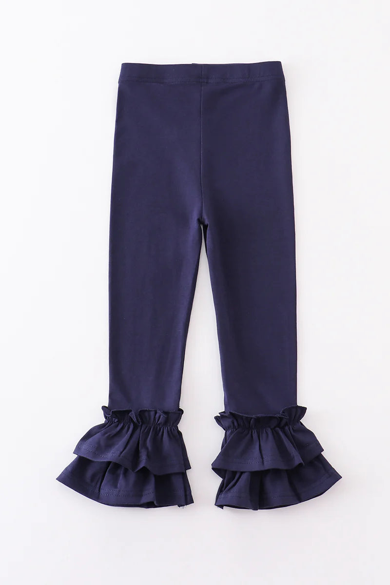 Girls Navy Ruffle Double Layered Pants