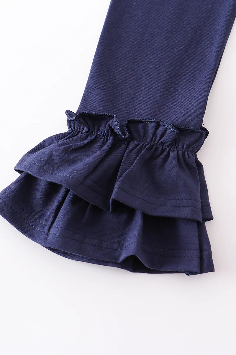 Girls Navy Ruffle Double Layered Pants