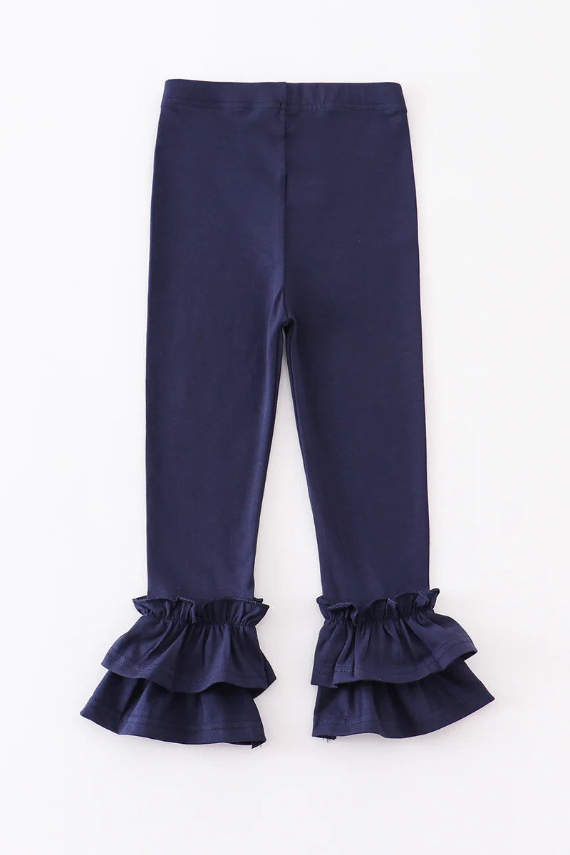 Girls Navy Ruffle Double Layered Pants