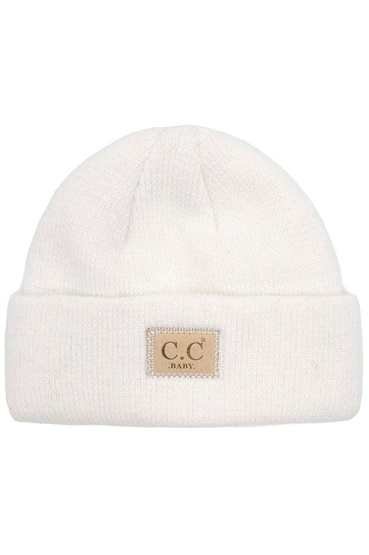 Baby C.C Suede Patch Beanie Hat White