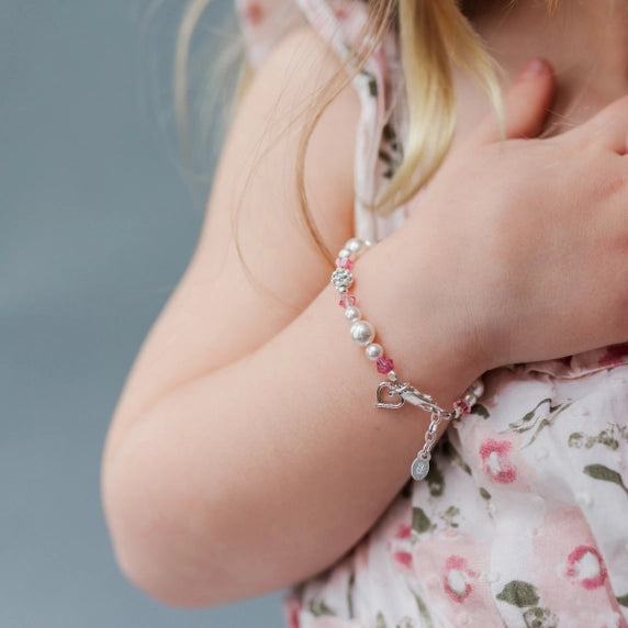 Girls Sterling Silver Pink Heart Bracelet - Navey