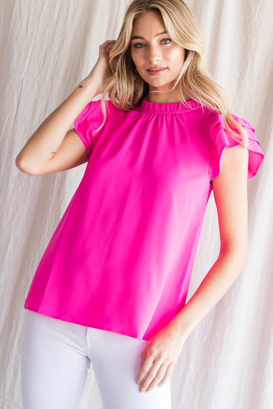 Womens Jodifl Hot Pink Solid Layered Ruffled Sleeves Top