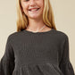 Girls Black Textured Stripe Baby Doll Knit Top