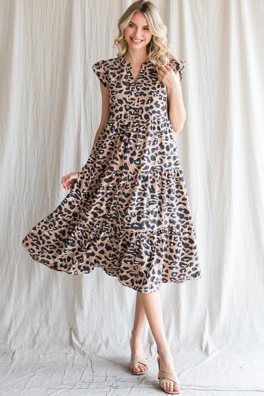 Womens Jodifl Taupe Leopard Print Tiered Layer Dress