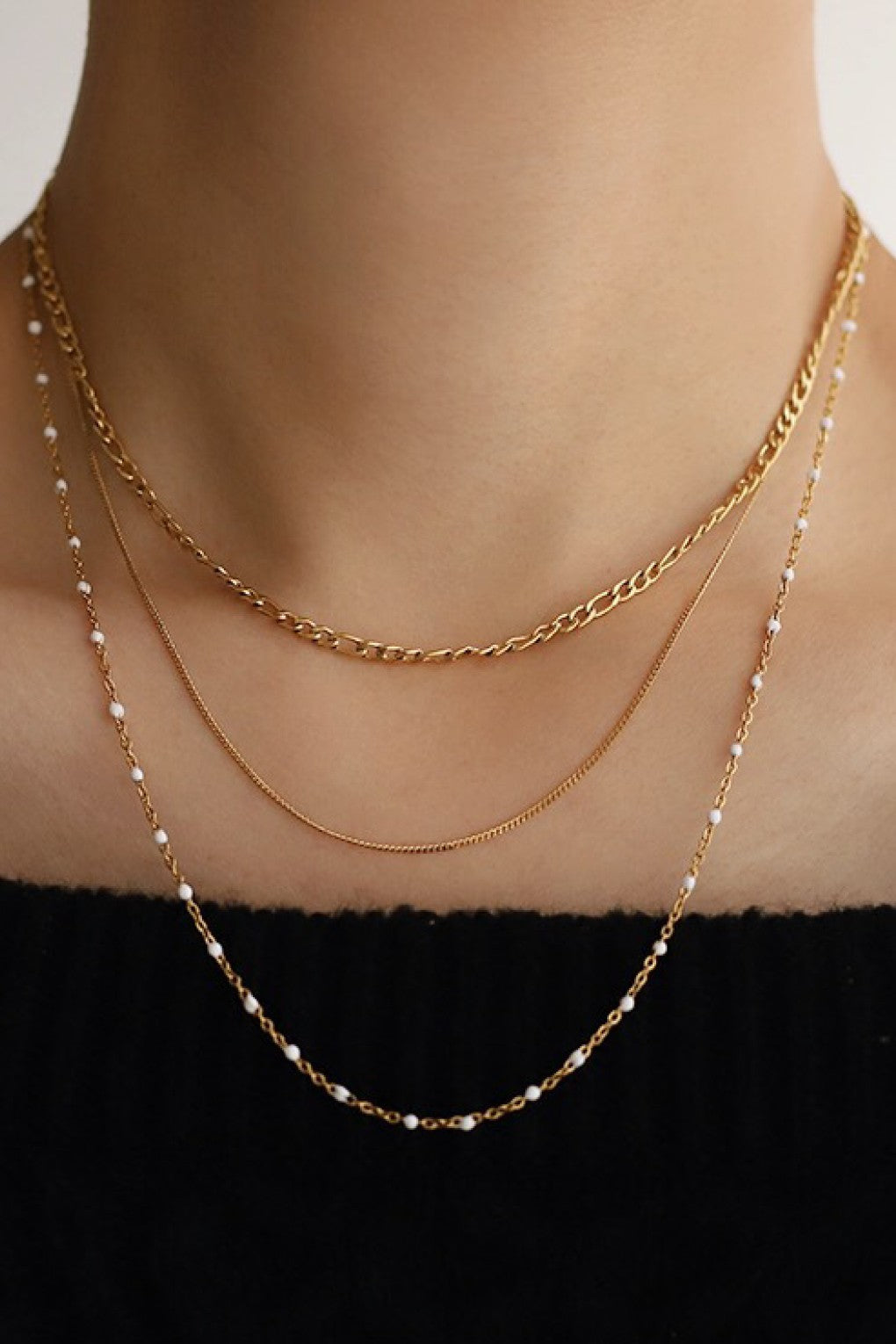 18K Gold Dipped Stainless Steel Layered Chain Necklace