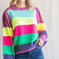 Womens Jodifl Striped Print Knit Pullover Sweater Magenta Mix