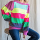 Womens Jodifl Striped Print Knit Pullover Sweater Magenta Mix